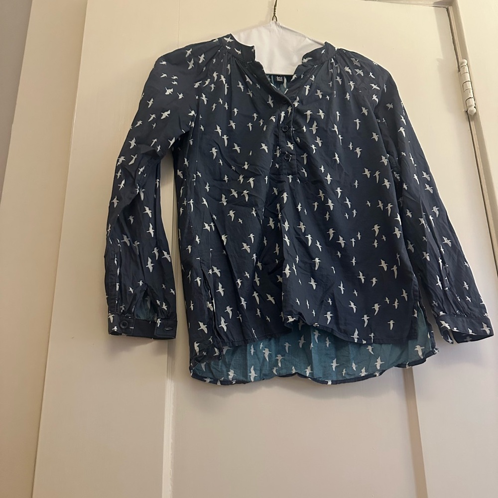 Elegant Navy Blouse with Bird Print
